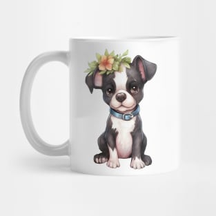Watercolor Boston Terrier Dog with Head Wreath Mug